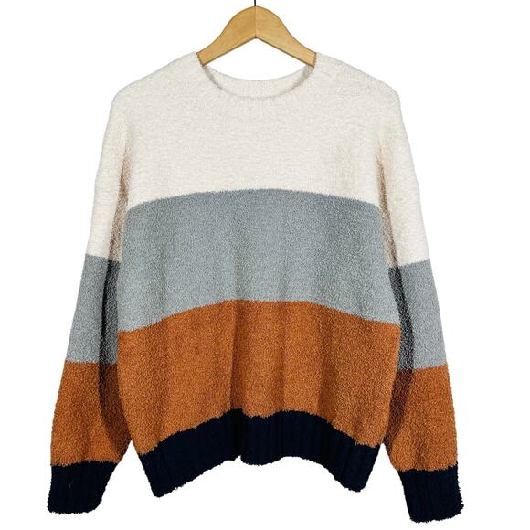TS Colorblock Stripe Crewneck Sweater Lon Sleeve Felted Soft Cozy Casual - L - Picture 1 of 5